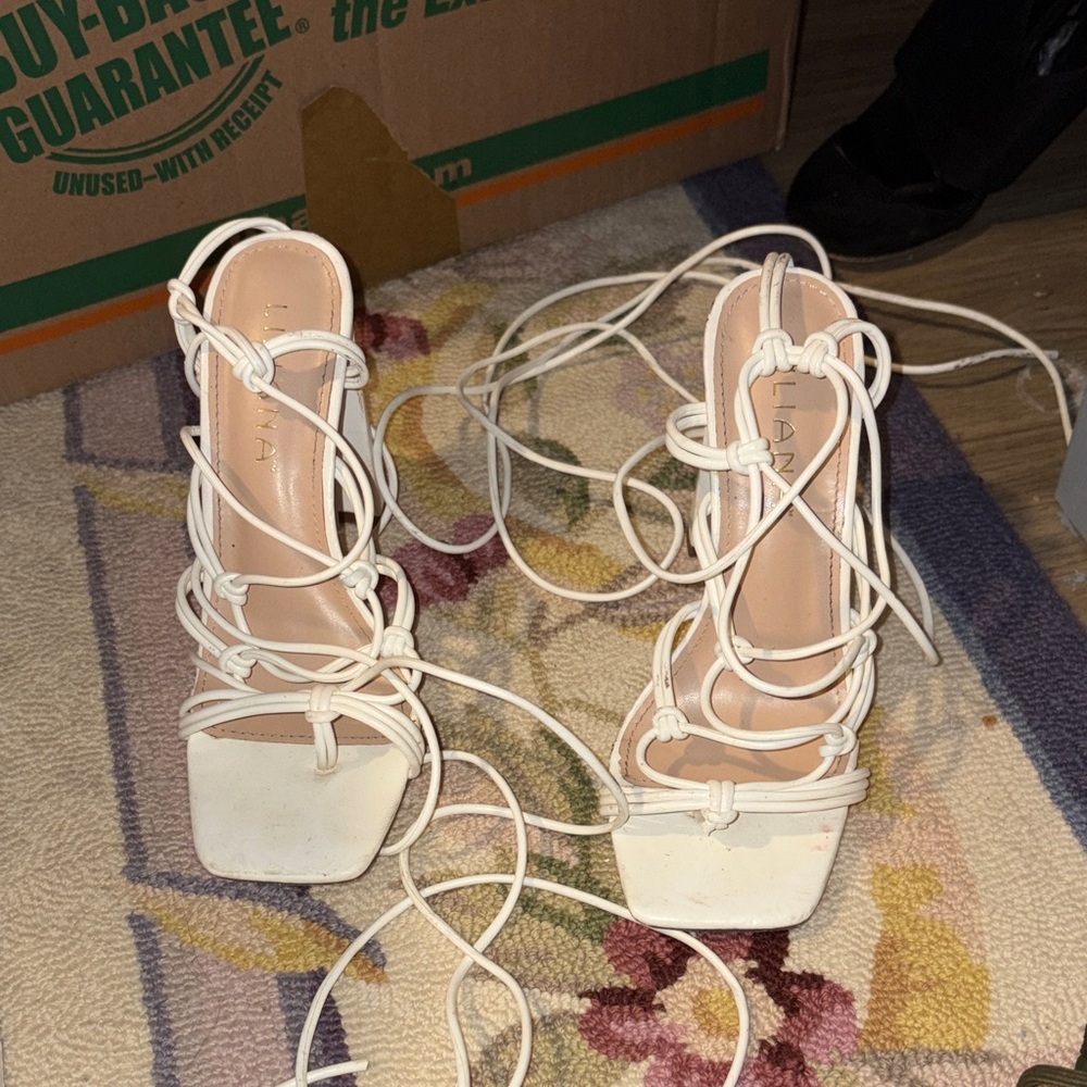 Strappy Lace-Up White Women's Heeled Sandals